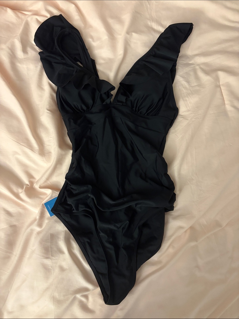 Cupshe Black Ruffle V-Neck One-Piece Swimsuit